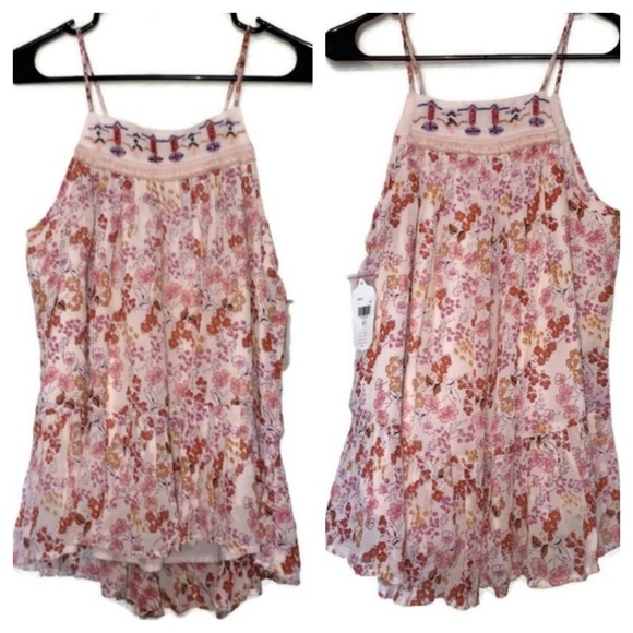 Altar'd State Tops - Altar'd State Pink Floral Beaded Boho Tank Top